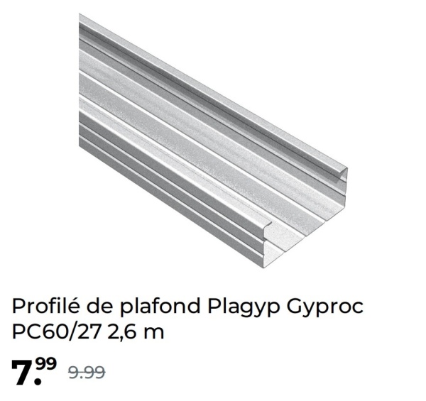 Profilé de plafond Plagyp Gyproc
PC60/27 2,6 m
7.99
9.99