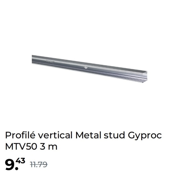 Profilé vertical Metal stud Gyproc
MTV50 3 m
9.43 11.79