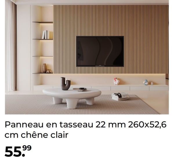 Panneau en tasseau 22 mm 260x52,6
cm chêne clair
79,99