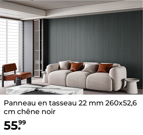 Panneau en tasseau 22 mm 260x52,6
cm chêne noir
79.99