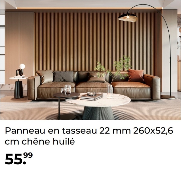 Panneau en tasseau 22 mm 260x52,6
cm chêne huilé
79.99
