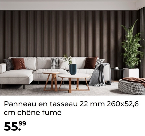 Panneau en tasseau 22 mm 260x52,6
cm chêne fumé
79.99