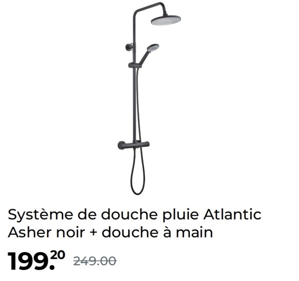 Système de douche pluie Atlantic
Asher noir + douche à main
249.00