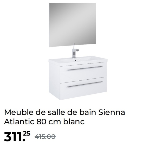 Meuble de salle de bain Sienna
Atlantic 80 cm blanc
315.00
415.00