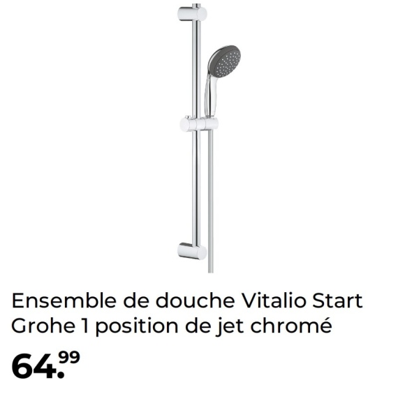 Ensemble de douche Vitalio Start
Grohe 1 position de jet chromé
64.99