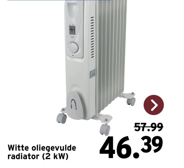 Witte oliegevulde
radiator (2 kW)
57.99
46.39
