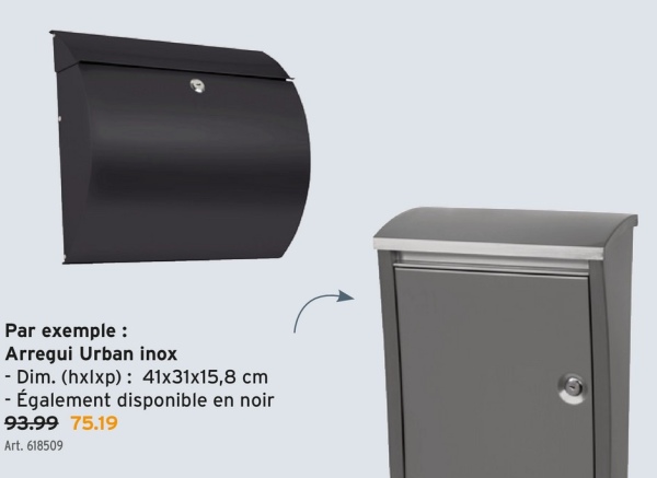 Par exemple :
Arregui Urban inox
- Dim. (hxlxp): 41x31x15,8 cm
- Également disponible en noir
93.99 75.19
Art. 618509