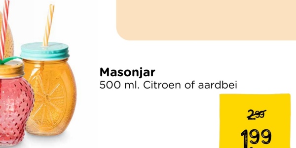 Masonjar
500 ml. Citroen of aardbei
299
199