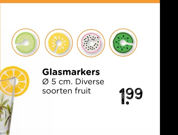 Glasmarkers
Ø 5 cm. Diverse
soorten fruit
199
