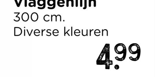Vlaggenlijn
300 cm.
Diverse kleuren
499