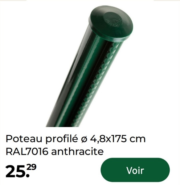 Poteau profilé Ø 4,8x175 cm
RAL7016 anthracite
2529
Voir
616