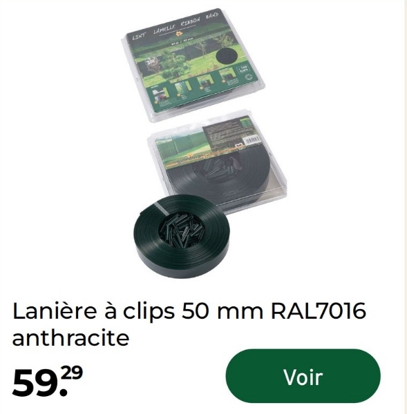 LINT
LAMELLE RIBBON BAND
3m
Lanière à clips 50 mm RAL7016
anthracite
59.29
Voir