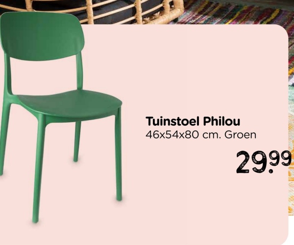 Tuinstoel Philou
46x54x80 cm. Groen
2999