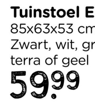 Tuinstoel E
85x63x53
cm
Zwart, wit, gr
terra of geel
5999