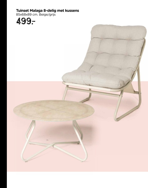 Tuinset Malaga 8-delig met kussens
85x68x89 cm. Beige/grijs
499.