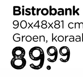 Bistrobank
90x48x81 cm
Groen, koraal
8999