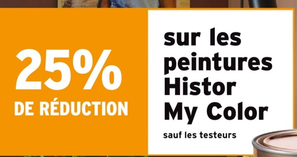 25%
DE RÉDUCTION
sur les
peintures
Histor
My Color
sauf les testeurs