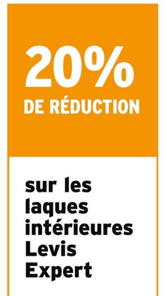 20%
DE RÉDUCTION
sur les
laques
intérieures
Levis
Expert