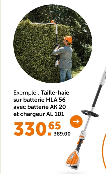 Exemple Taille-haie
sur batterie HLA 56
avec batterie AK 20
et chargeur AL 101
330659.00