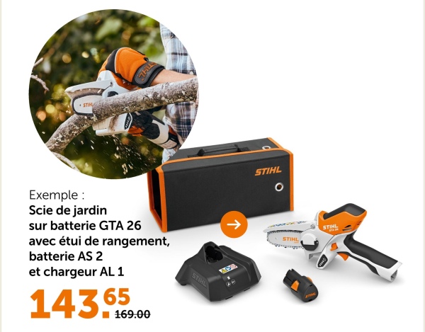 STIH
Exemple :
Scie de jardin
sur batterie GTA 26
avec étui de rangement,
batterie AS 2
et chargeur AL 1
143.159.00
STIHL
ने
STIHL
STIHL
STIHL