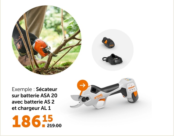 Exemple : Sécateur
sur batterie ASA 20
avec batterie AS 2
et chargeur AL 1
186.15
219.00
↑
STIHL
