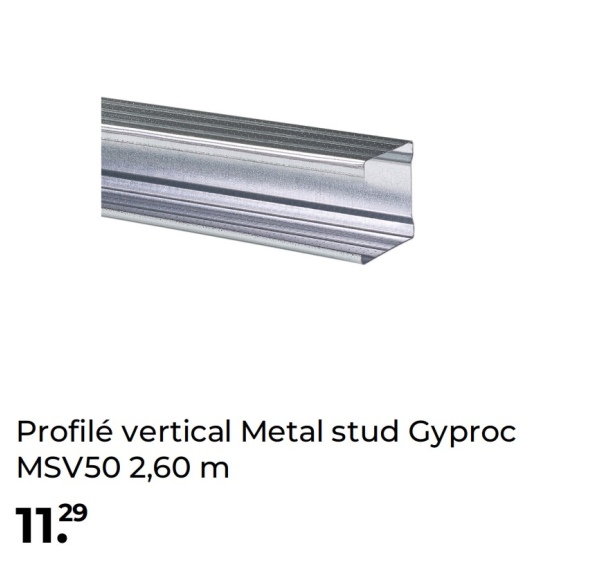 Profilé vertical Metal stud Gyproc
MSV50 2,60 m
1129