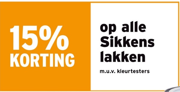 15%
KORTING
op alle
Sikkens
lakken
m.u.v. kleurtesters