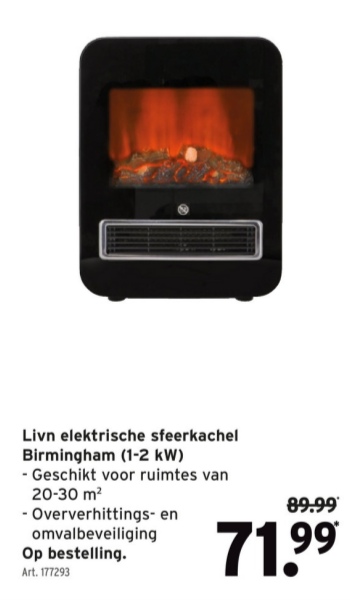 Livn elektrische sfeerkachel Birmingham (1-2 kW)