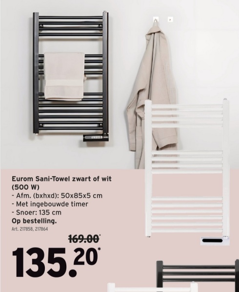 Eurom Sani-Towel zwart of wit (500 W)