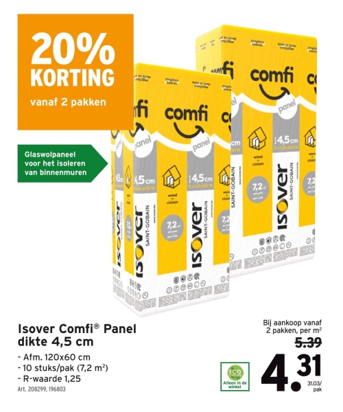 Isover Comfi® Panel dikte 4,5 cm