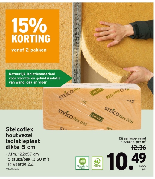 Steicoflex houtvezel isolatieplaat dikte 8 cm