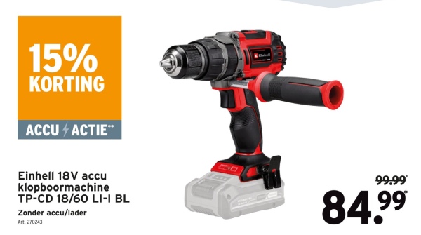 Einhell 18V accu klopboormachine TP-CD 18/60 LI-I BL