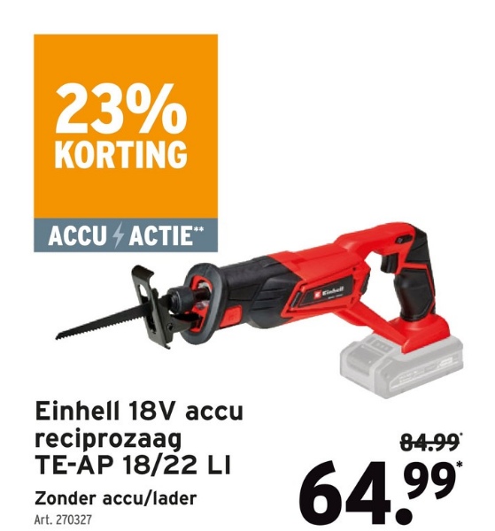 Einhell 18V accu reciprozaag TE-AP 18/22 LI