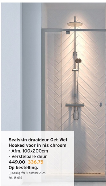 Sealskin draaideur Get Wet Hooked voor in nis chroom