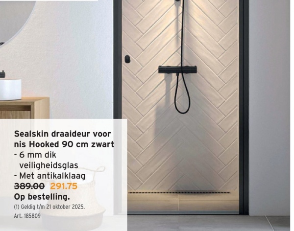 Sealskin draaideur voor nis Hooked 90 cm zwart