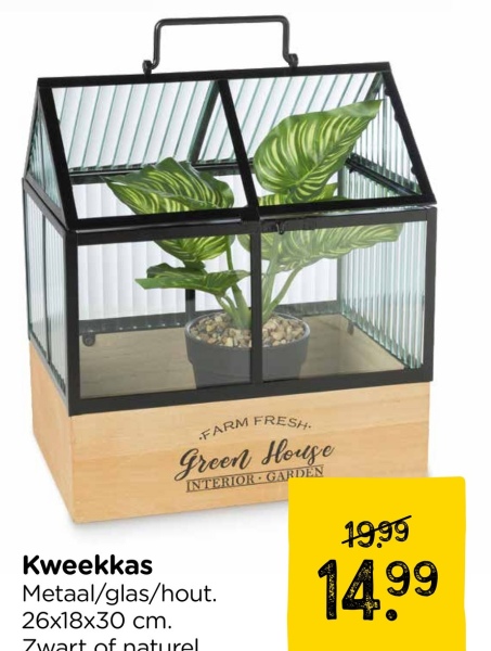 FARM FRESH.
Green House
INTERIOR GARDEN
Kweekkas
Metaal/glas/hout.
26x18x30 cm.
Zwart of naturel
19.99
14.99