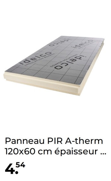 Idelco
INSULATION BOARDS
SOWYOR WOL
idelco
Panneau PIR A-therm
120x60 cm épaisseur ...
454