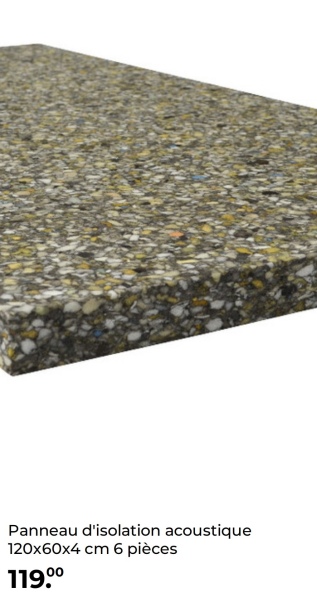Panneau d'isolation acoustique
120x60x4 cm 6 pièces
119.00