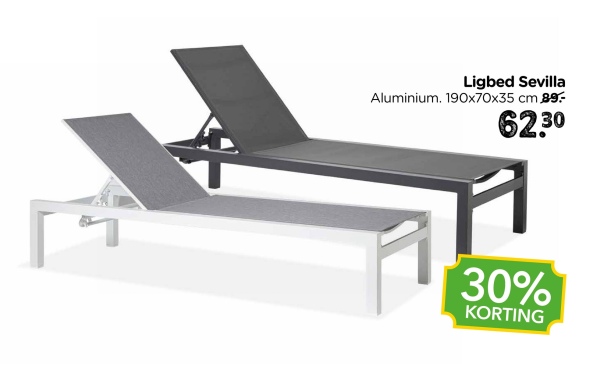Ligbed Sevilla
Aluminium. 190x70x35 cm 89-
62.30
30%
KORTING