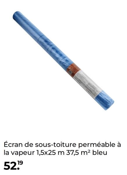 Écran de sous-toiture perméable à
la vapeur 1,5x25 m 37,5 m² bleu
5219