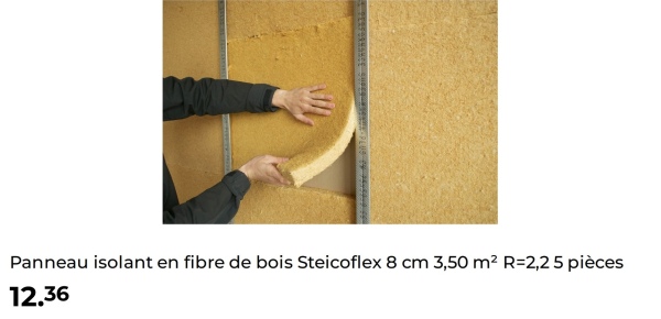 Panneau isolant en fibre de bois Steicoflex 8 cm 3,50 m² R=2,25 pièces
12.36